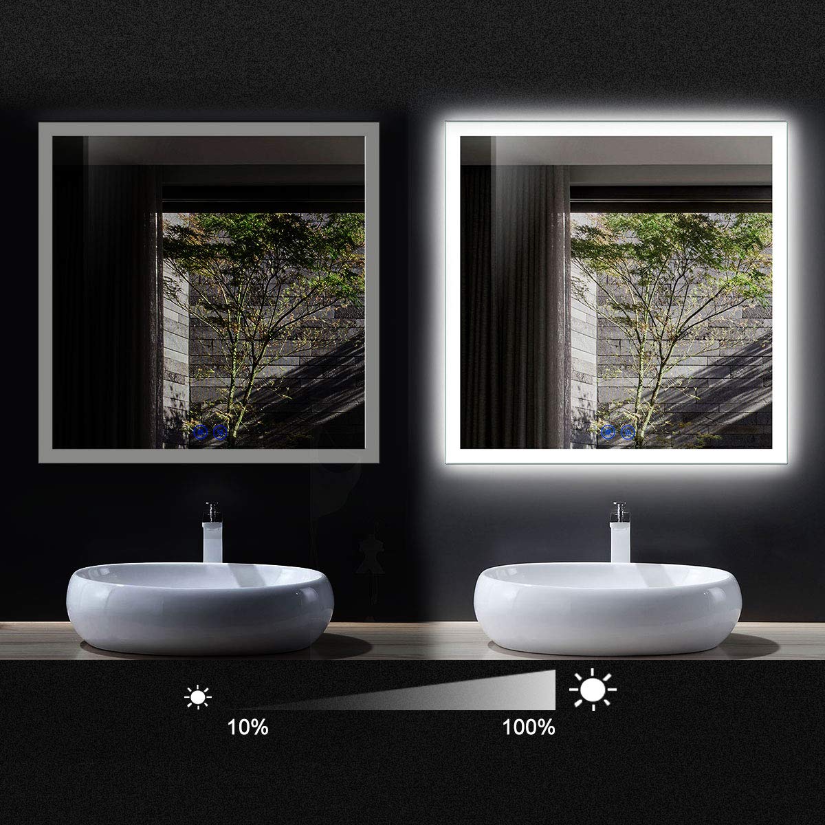 36 Inch Square LED Bathroom Mirror, Antifog Wall Mounted Lighted Vanity Mirror