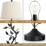 3-Way Dimmable Touch Table Lamps for Living Room Set of 2 Traditional Lamps for Bedroom with 2 USB Charging Ports Bedside Nightstand Lamps for Reading Retro Vine Lamps End Table Office, Bulbs Included