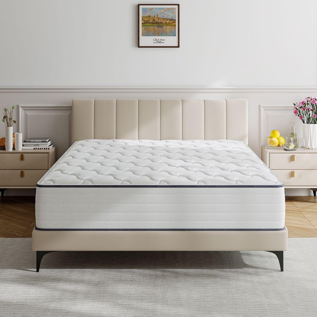 Queen Mattress, 10 Inch Medium Firm Hybrid Mattress with Antistatic Breathable