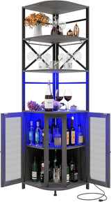 Wine Bar Cabinet with Power Outlet, 6-Tiers Industrial Wine Cabinet