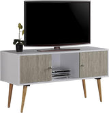 TV Stand with Two Storage Doors, and Solid Wood Legs, Chocolate