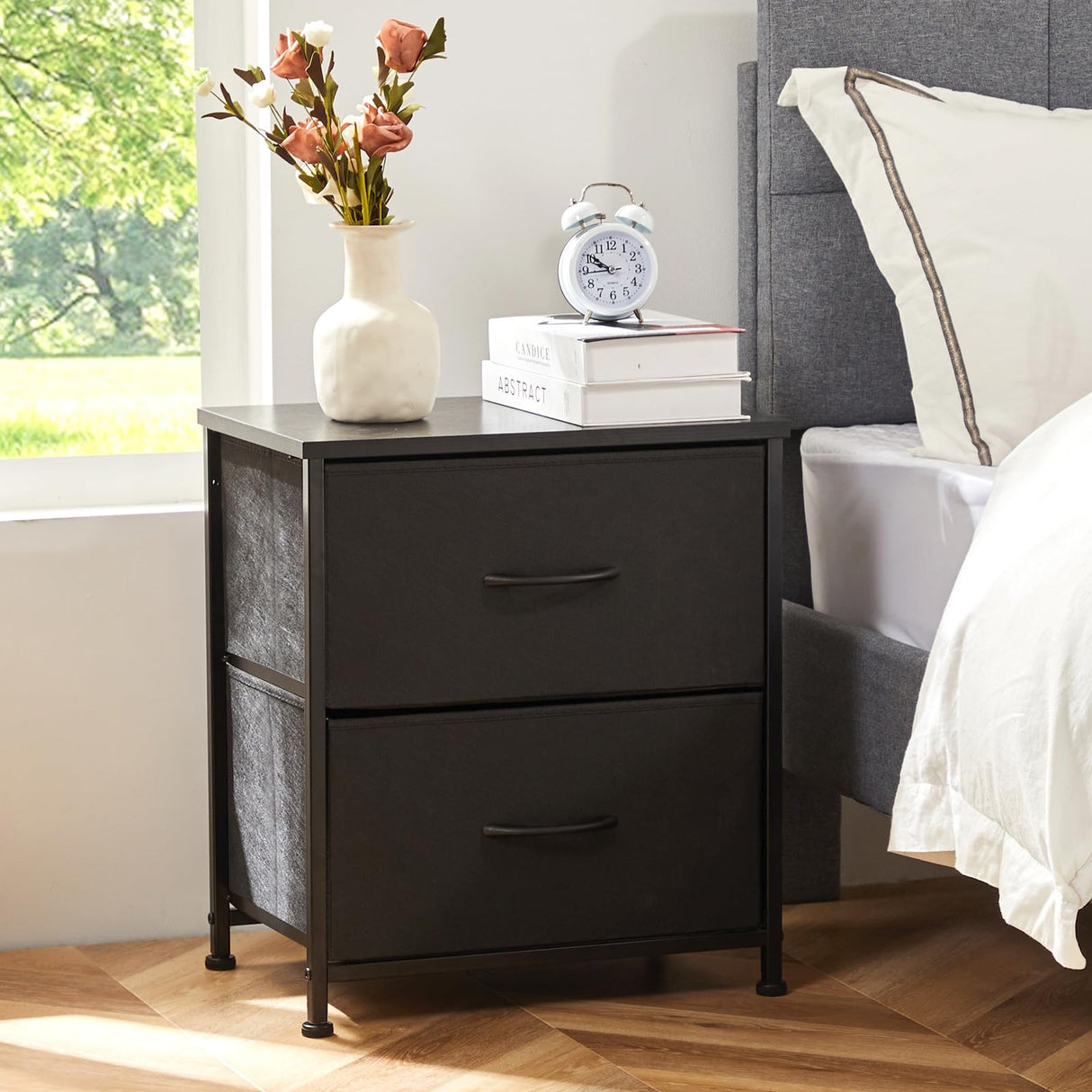 Nightstand Set of 2 with 2 Storage Drawers, 20" Height Small Bed Side Furniture