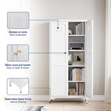 Metal Storage Cabinet with 2 Doors and 4 Adjustable Shelves - 61" White Locking