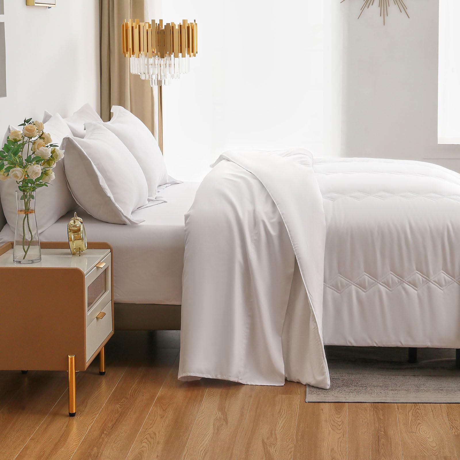 King Comforter Set 7 Pieces,White Ultra Soft Bedding Comforter Sets