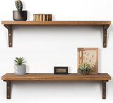 Wood Shelves for Wall, 24 Inch Rustic Floating Shelf with L Brackets for Bedroom