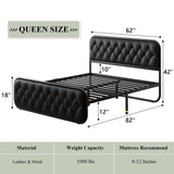 Queen Size Bed Frame, Heavy Duty Bed Frame with Faux Leather Headboard