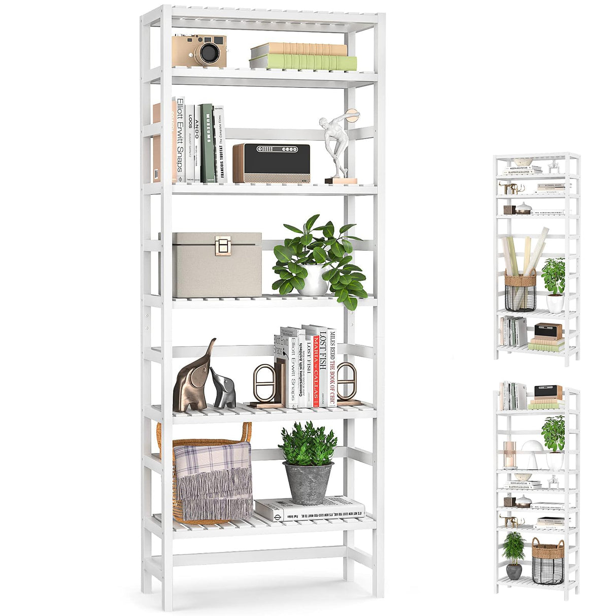 Bookshelf, 6-Tier Bamboo Adjustable 63.4” Tall Bookcase Book Shelf