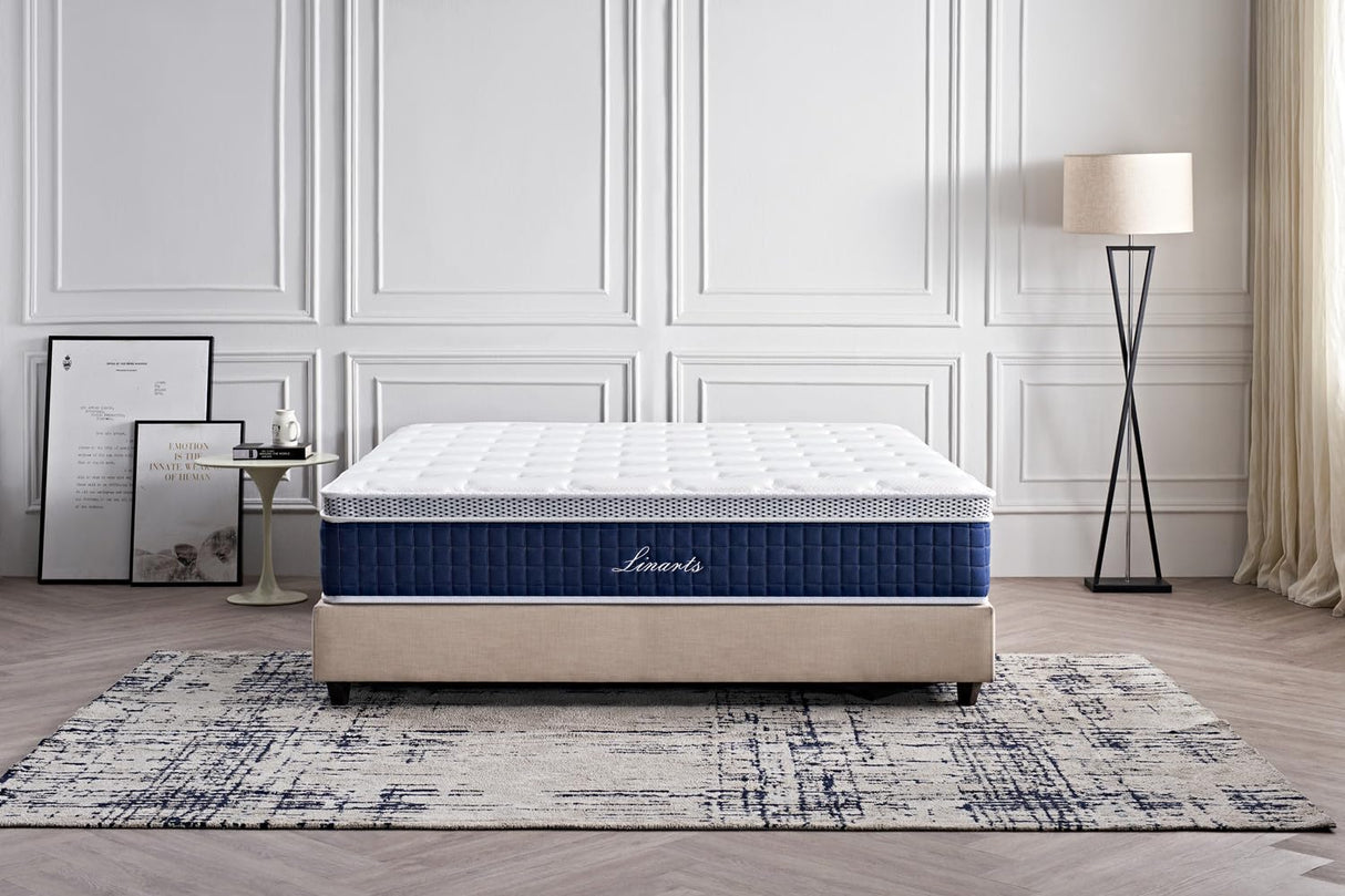 LINARTS Queen Size Mattress, 12 Inch Queen Mattress, High Density Resilience Sponge Mattress, Medium Firm Soft Comfort White Mattress, Relieves Pressure and Pain, Plush Feel with Supportive Structure