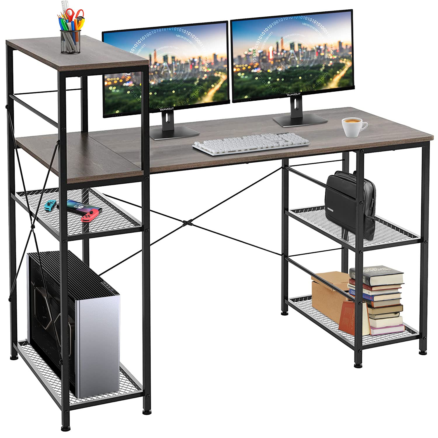 Computer Desk with Shelves 52 Inch, Modern Home Office Desk