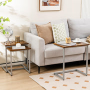 Nesting Table Set of 3, Rectangle Stacking Side End Table w/Wood Top & Metal Legs,