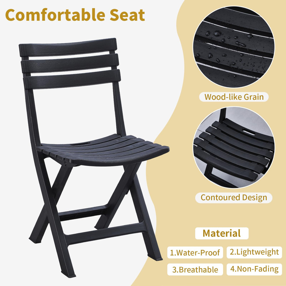 KAIHAOWIN Folding Bistro Set Foldable Outdoor Cafe Table and Chairs for 2 Small Furniture 3-Piece Porch Backyard Balcony Garden Patio