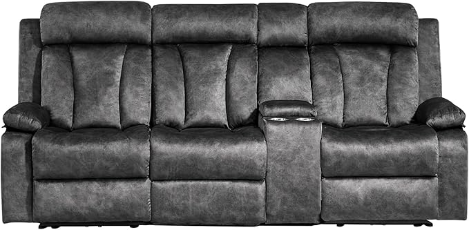 Electric Power Reclining Sofa Set - 3-Seater with Flip-Top Console & Massage Heat