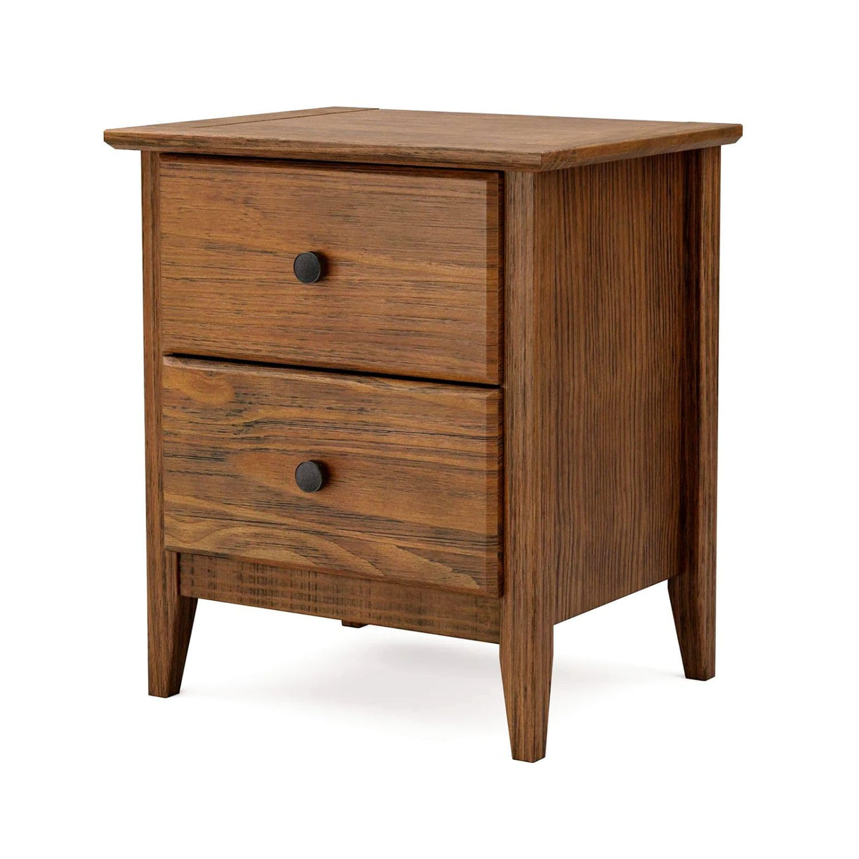 Nightstand Provides Charming Style & Contemporary Function. 2 Drawer Bed Organizer Offers Spacious Storage Compartments for Your Bedroom. Walnut Brown Solid Wood Creates Timeless Feel