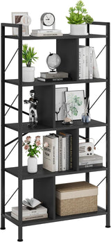 5 Tier Bookshelf with Storage, 61 Inch Tall Industrial Book Shelf with Open Display Bookshelves