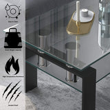 Glass Coffee Table, Rectangular Coffee Table with Metal Legs &Storage Shelf