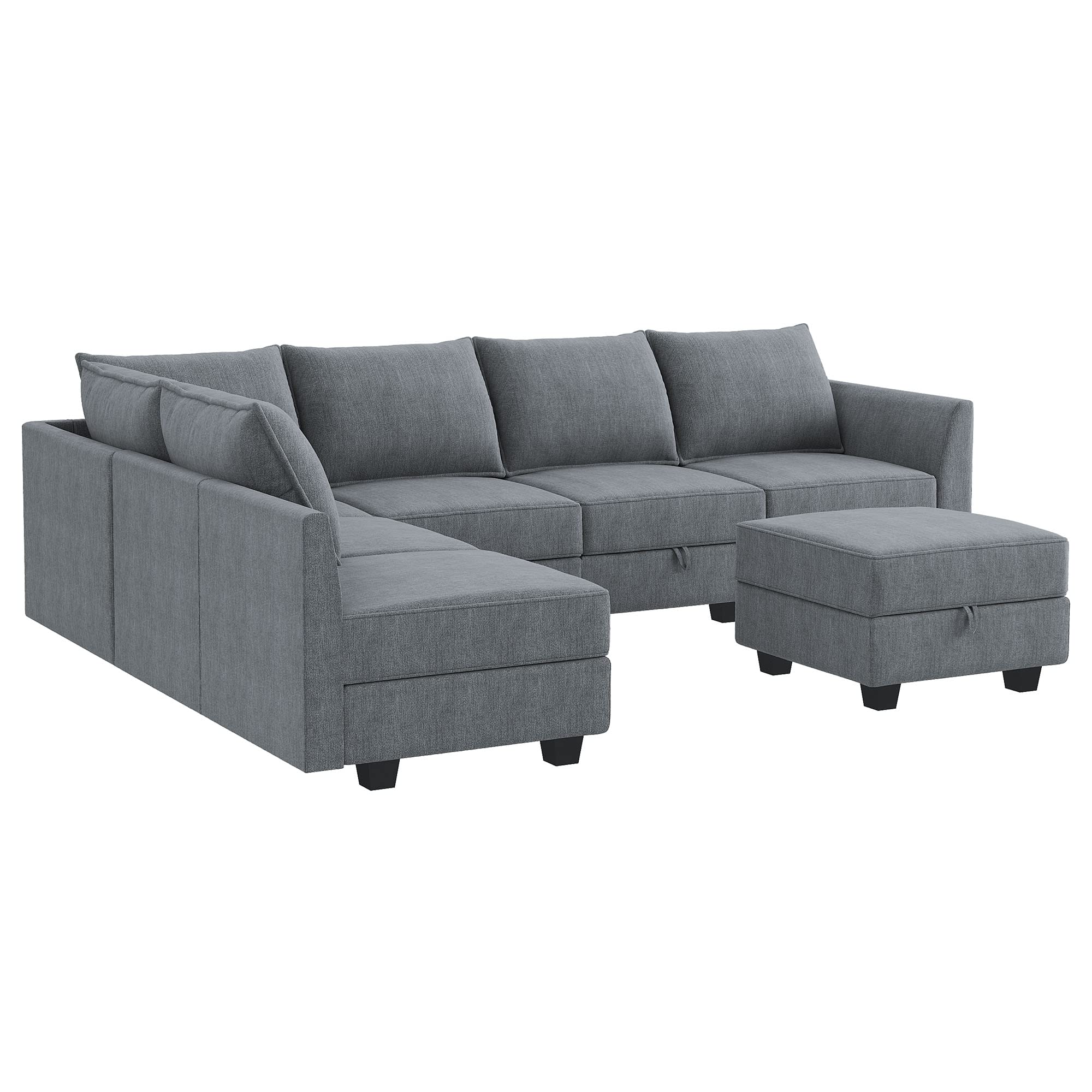 Modular Sectional Sofa with Storage Ottoman Fabric Modular Couch