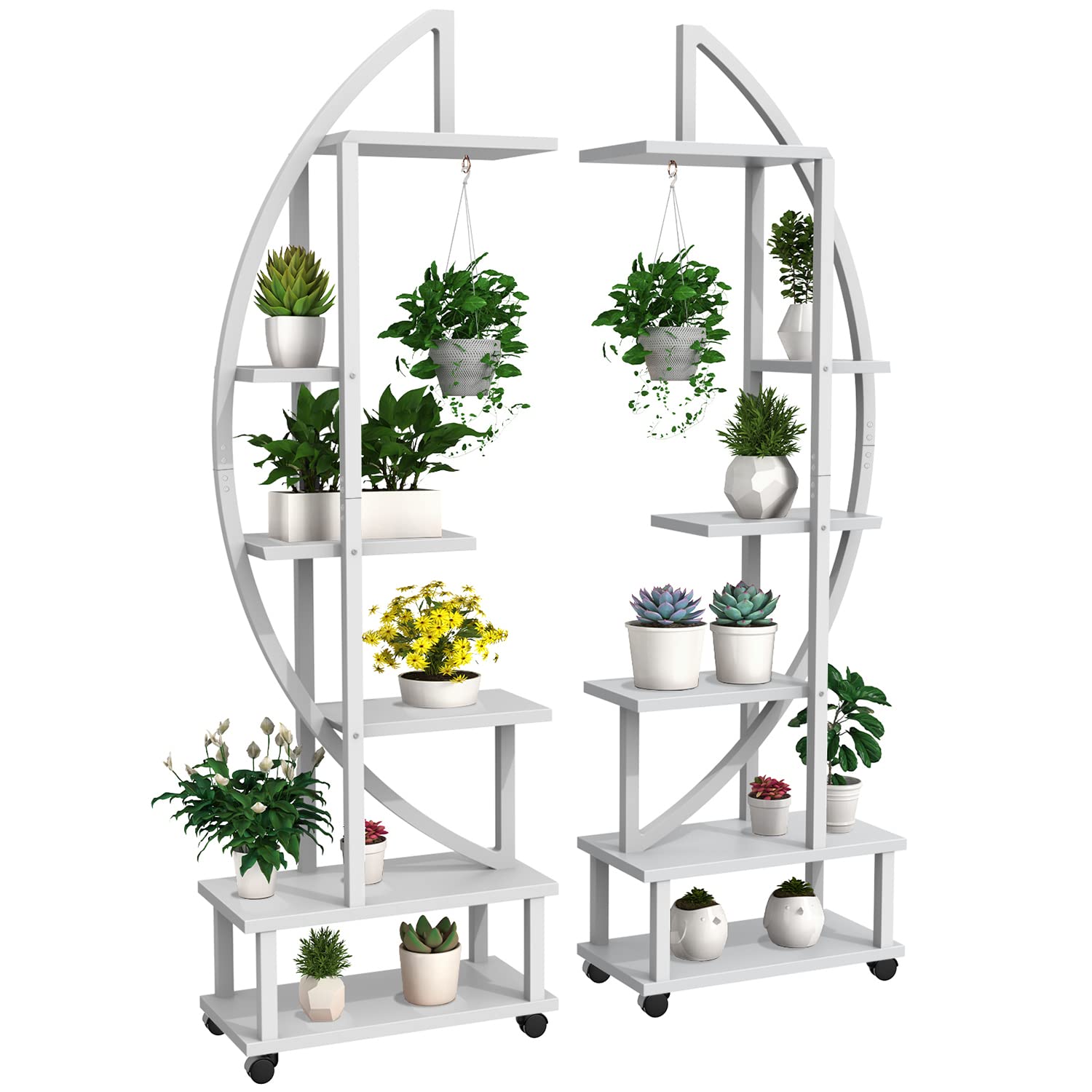 2 Pcs 6 Tier Tall Metal Indoor Plant Stand with Detachable Wheels, Plant Shelf Holder