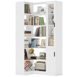 Bookshelf, 6-Tier Bookshelf with Doors and Storage, L Shaped Corner Bookshelf for Bedroom,