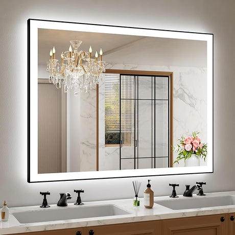 LED Bathroom Mirror 48"x 36" with Front and Backlight, Stepless Dimmable Wall Mirrors