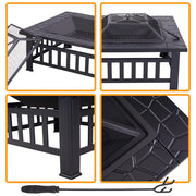 Redeo Outdoor Fire Pit Wood Burning Square FirePit for Outside Backyard Heating BBQ Drink Lawn Decoration (32 Inch)