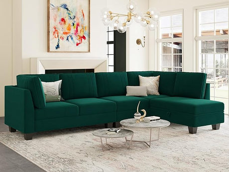 4 Seater Sectional Sofa with Reversible Chaise, Velvet L Shaped Sofa Sectional Couch