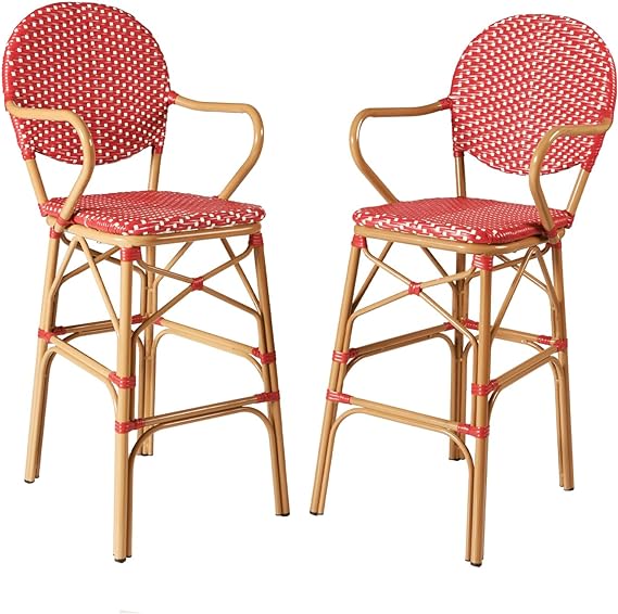 Outdoor Bar Stools Set of 2  30 Inch Bar Height Rattan Patio Barstools with Back