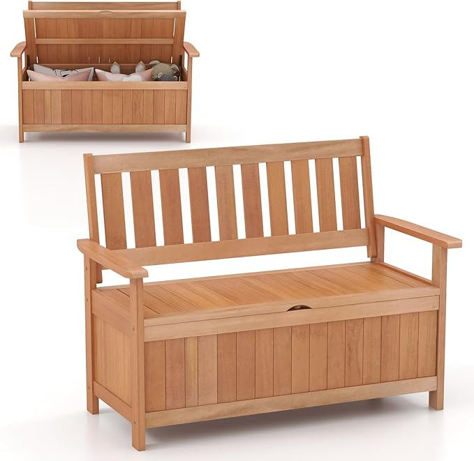 Wooden Outdoor Storage Bench Large Deck Box, Entryway Storage Bench w/Inner