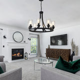 LOFTPLUS Farmhouse Chandelier Black Dining Room Light Fixture 8-Light Ceiling Hanging Rustic Wagon Wheel Chandeliers for Living Room Bedroom Foyer Porch Kitchen Island