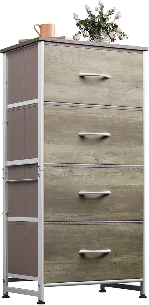 Dresser with 4 Drawers, Storage Tower, Organizer Unit, Fabric Dresser for Bedroom