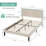 Upholstered Queen Bed Frame with Headboard Adjustable,