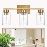 3-Light Bathroom Vanity Light, Modern Brushed Gold Wall Lights with Clear Glass Shades