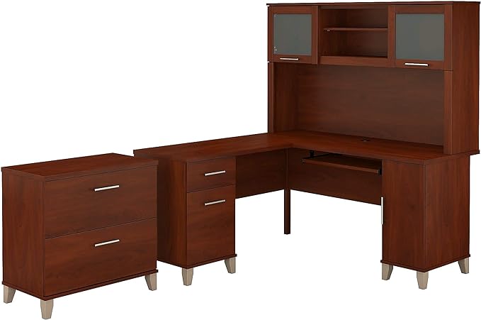 Somerset 60W L Shaped Desk with Hutch and Lateral File Cabinet