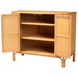 Natural Rattan Storage Cabinet, 2-Door, Light Honey