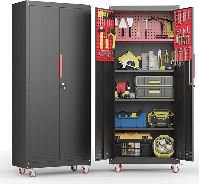 Rolling Garage Cabinets, Garage Storage Cabinet with Wheels and Workbench