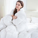 QUEEN® Feather Comforter King Size Duvet Insert, Luxury Fluffy White Pinch Pleat Design - All Season Hotel Collection Cotton Bed Comforter with 8 Tabs, King 106x90 Inches