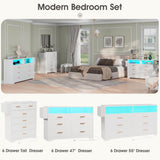 6 Drawer Dresser for Bedroom with Charging Station, Modern Chest of Drawers for Closet,