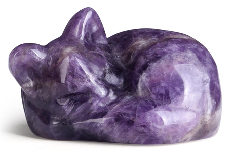 2" Cat Decors Statue Amethyst Crystal Sleeping Cat Decor Hand Carved Cute Cat Figurines