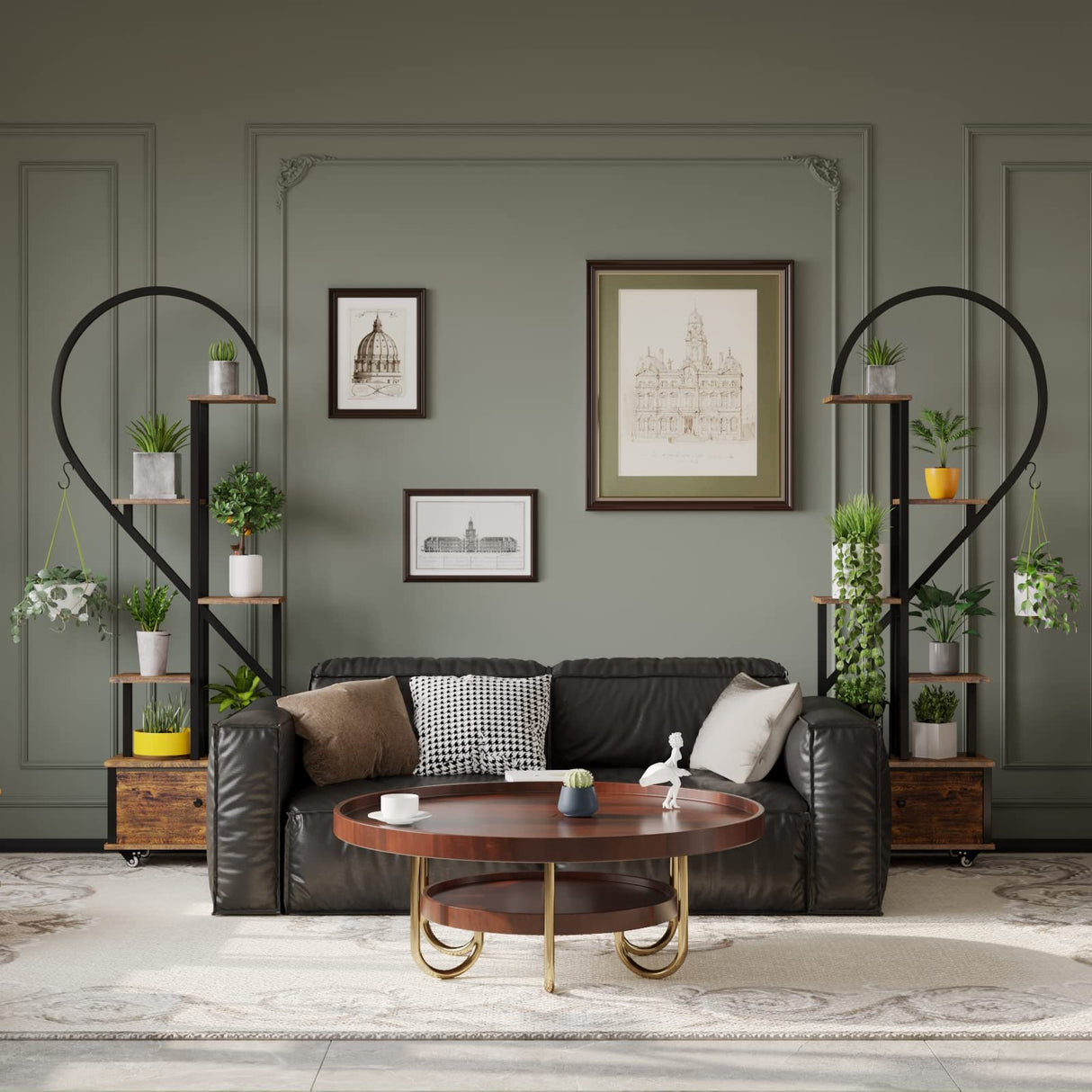 5-Tiered Tall Plant Stand Indoor, Heart-shaped Metal Plant Stand with Wheels
