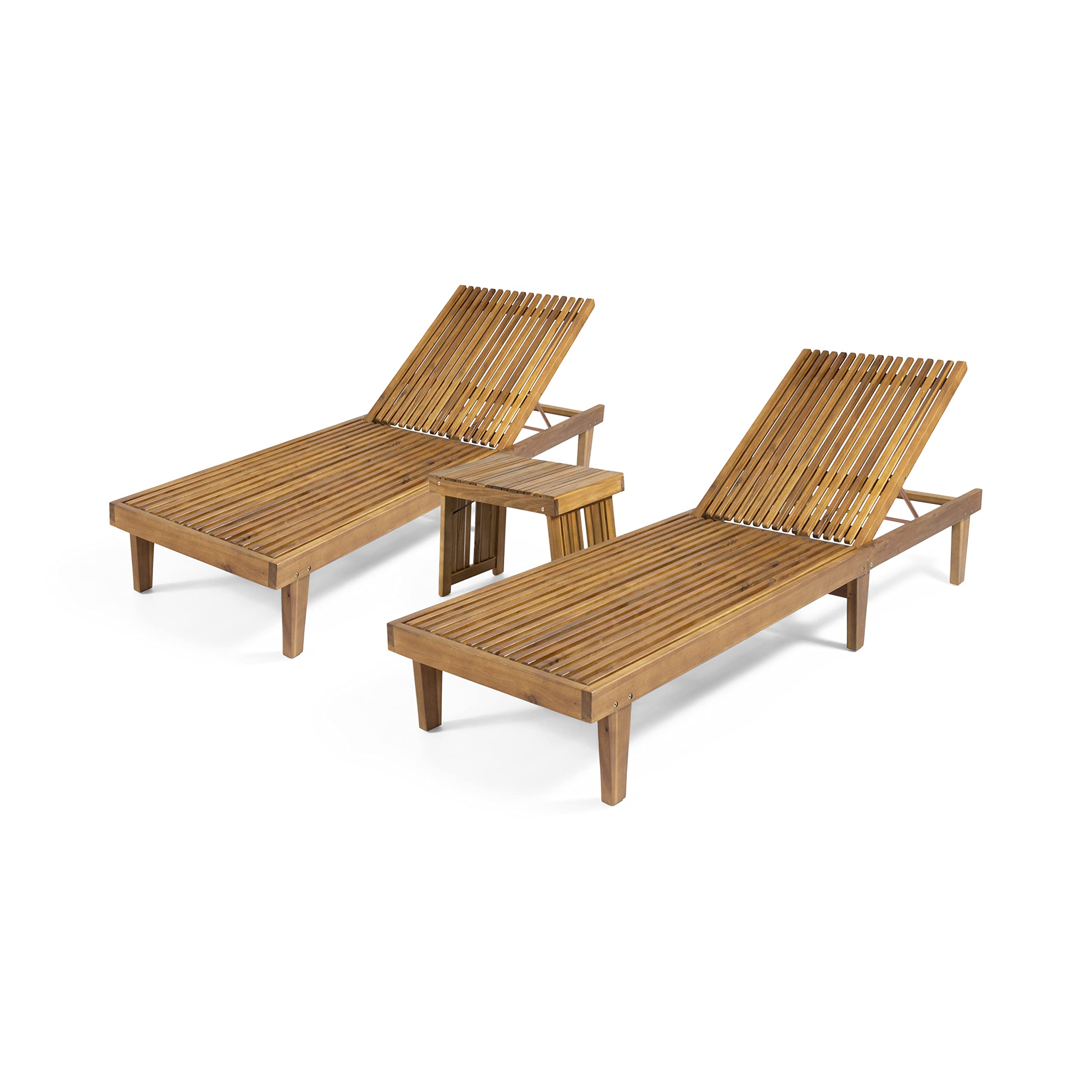 Vernon Outdoor Acacia Wood Chaise Lounge Set, Teak Finish