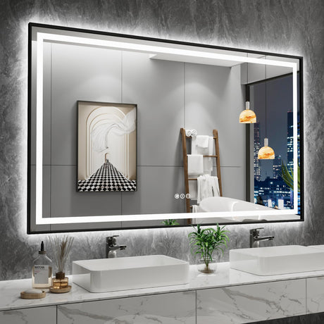 60"x 36" LED Bathroom Mirror Framed, Front Light and Backlit