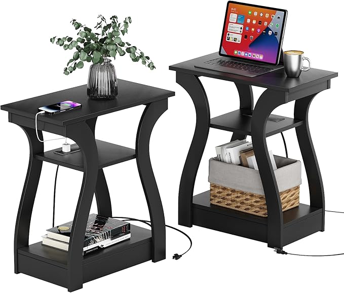 End table with Charging Station, Side Table with USB Ports and Outlets, Nightstand