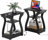 End table Set of 2 with Charging Station, Side Table with USB Ports and Outlets, Nightstand