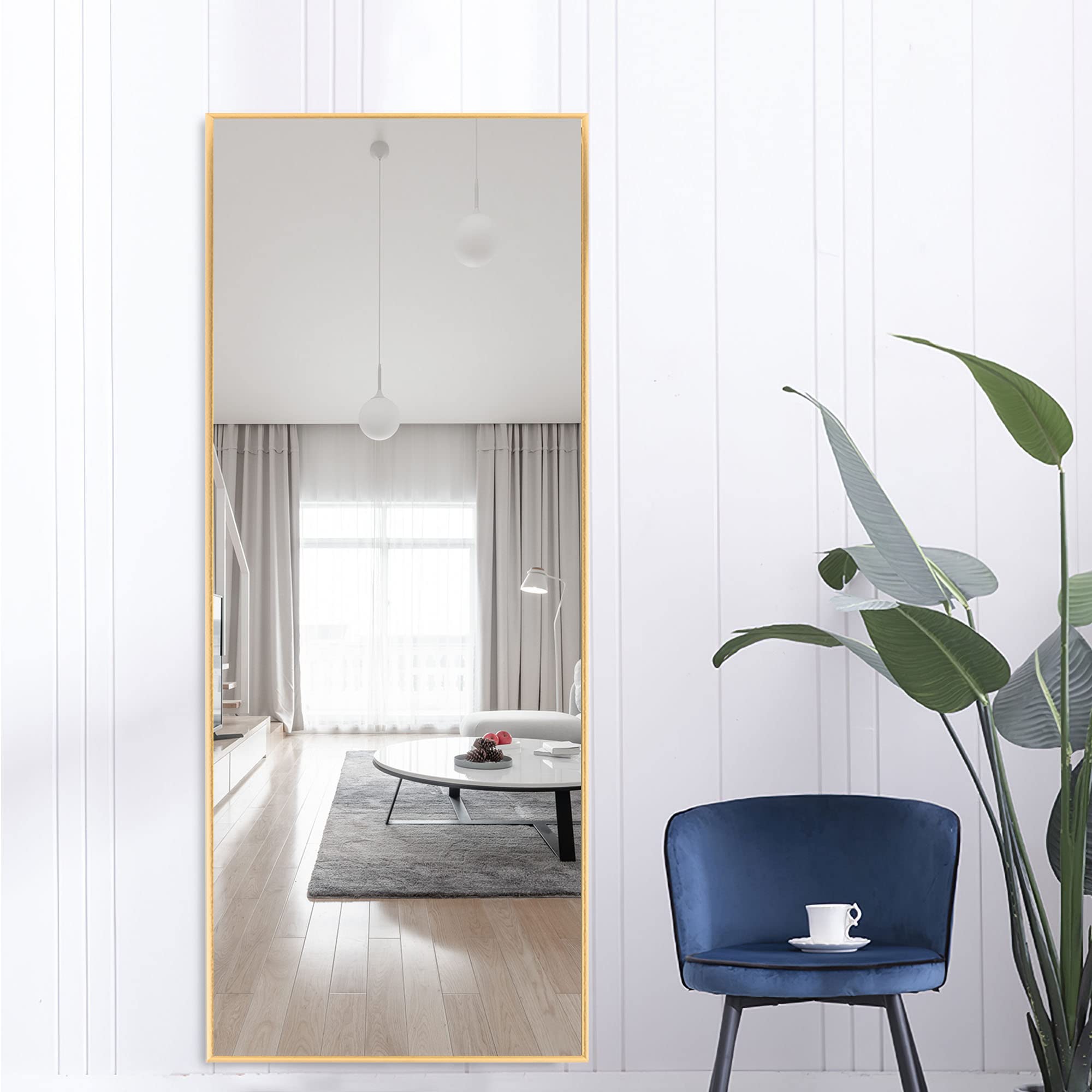 Full Length Mirror with Gold Aluminum Frame - 59" x 16" Wall Mounted or Standing