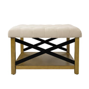 Upholstered Bench with Wood Frame and Shelf