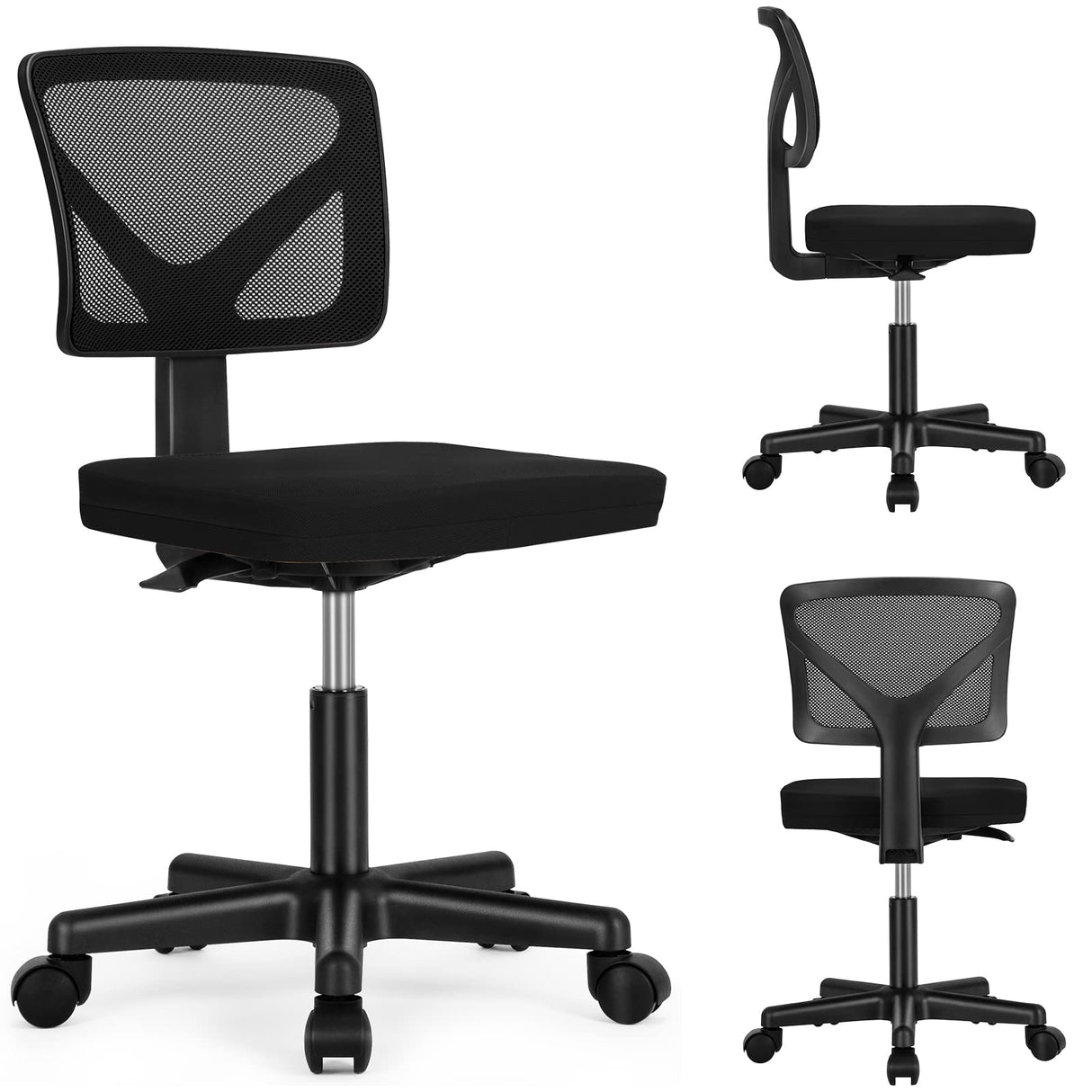 Armless Desk Chairs, Ergonomic Low Back Computer Chair No Arms, Adjustable Rolling Mesh Task Work Swivel Chairs