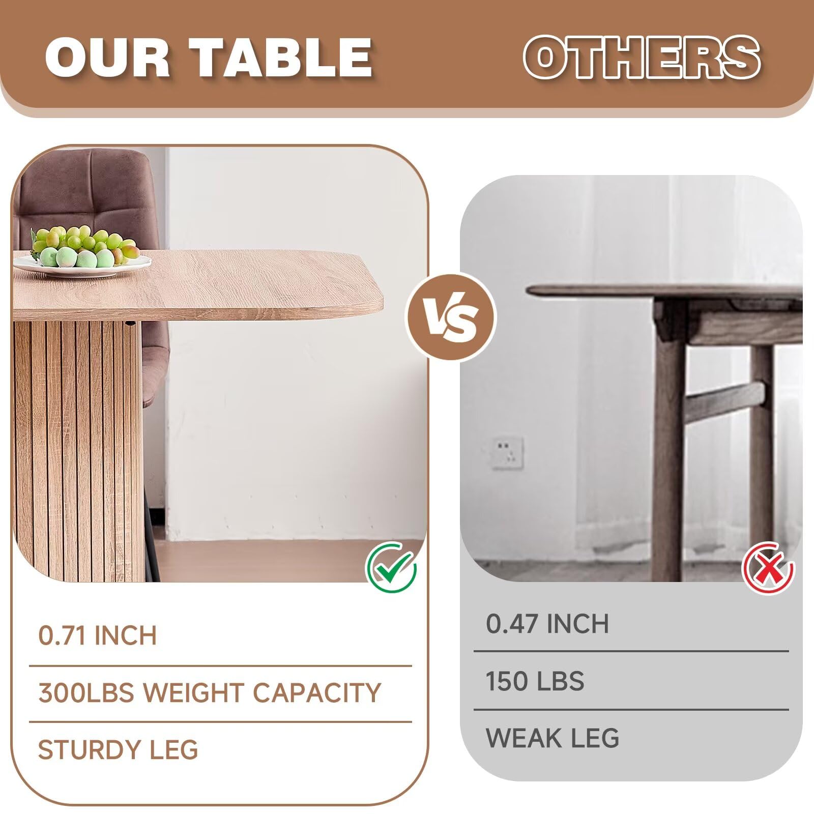 63" Farmhouse Dining Table for 4-6 People with Pedestal Base