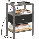 Nightstand with Charging Station and USB Ports, 3-Tier Storage End Table