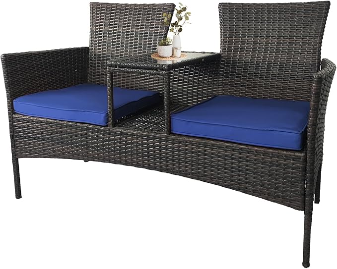 Outdoor Rattan Patio Loveseat,Wicker 2-Seat Outdoor Loveseat