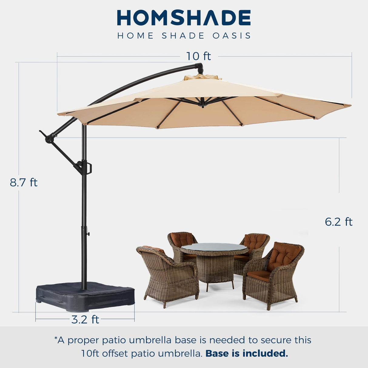 Offset Patio Umbrella - w/Base, Cantilever Offset Hanging Patio Outdoor Market Umbrella