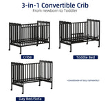 3-in-1 Convertible Crib Wood Full Size Toddler Bed with Locking Wheels